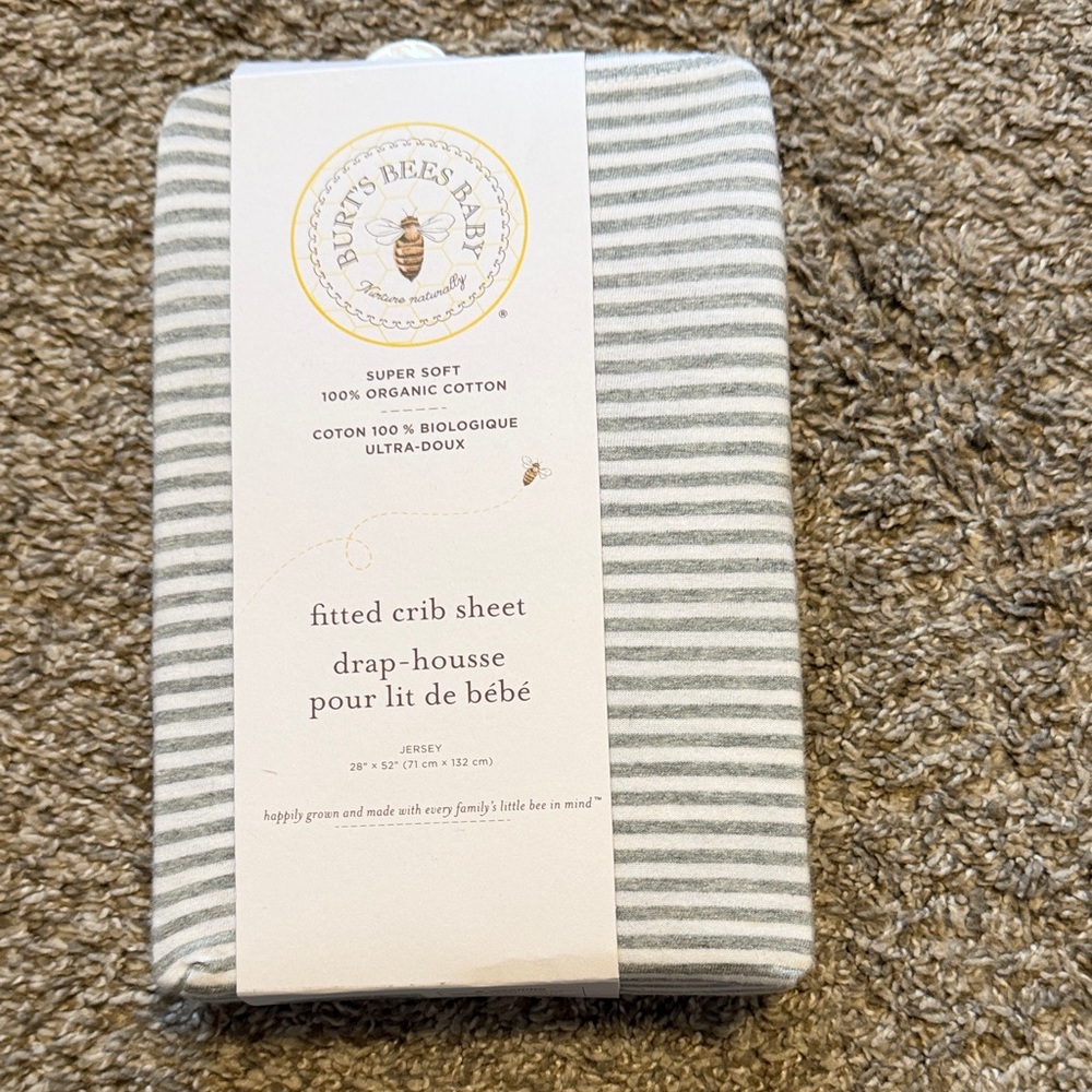 Burt's Bees Baby Organic Cotton Crib Sheet in Gray Stripes